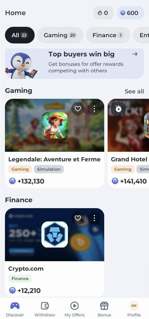 PenguPace offerwall screen 2