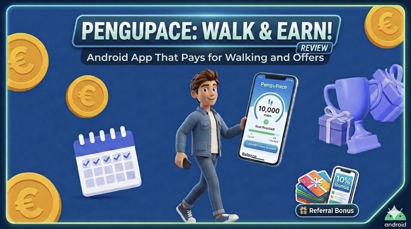 PenguPace app interface showing step tracking and rewards dashboard