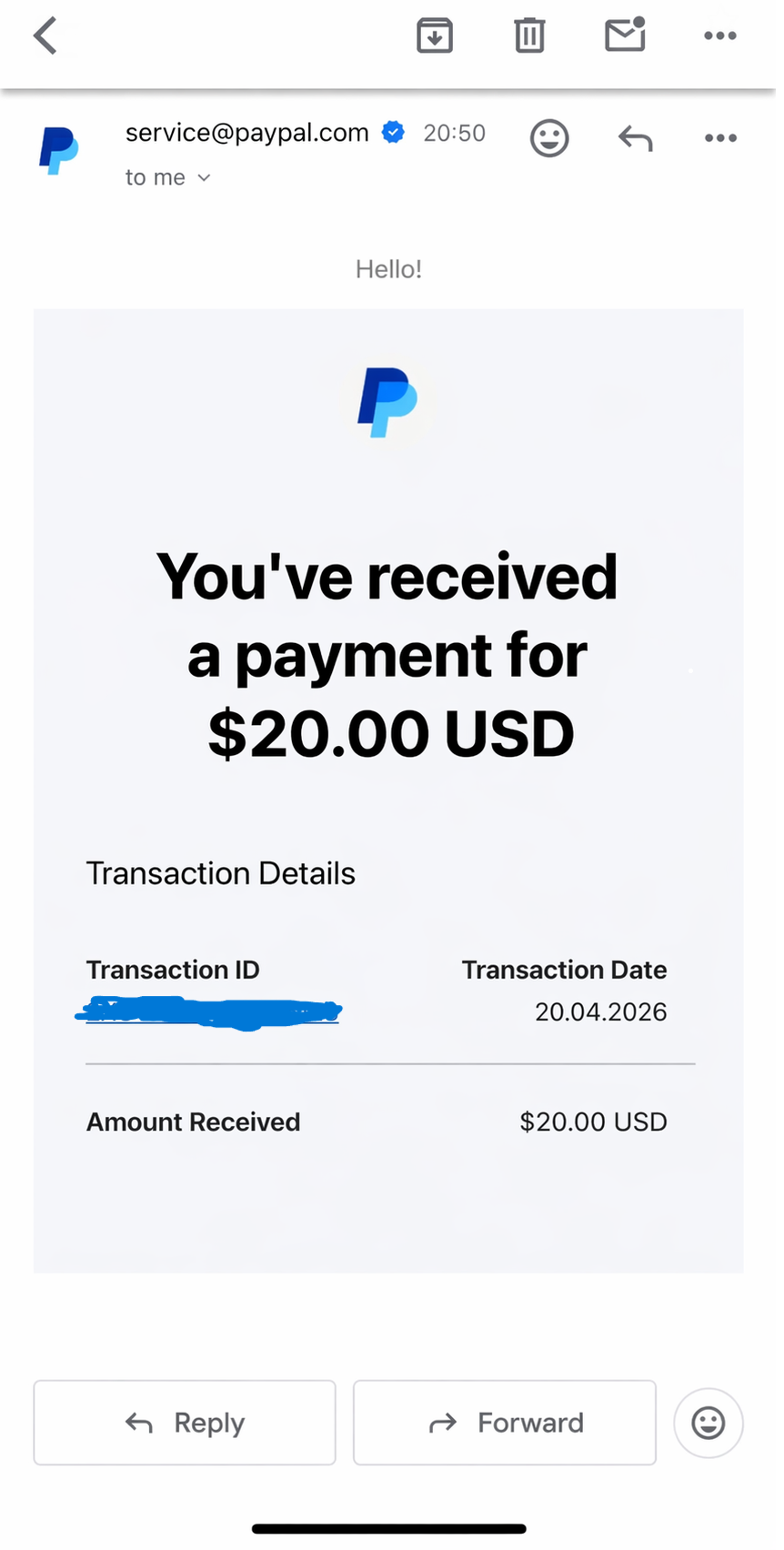 KashKick payment proof — PayPal payout screenshot
