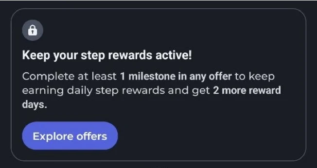 PenguPace 2026 update showing that completing an offer is required to keep step rewards active