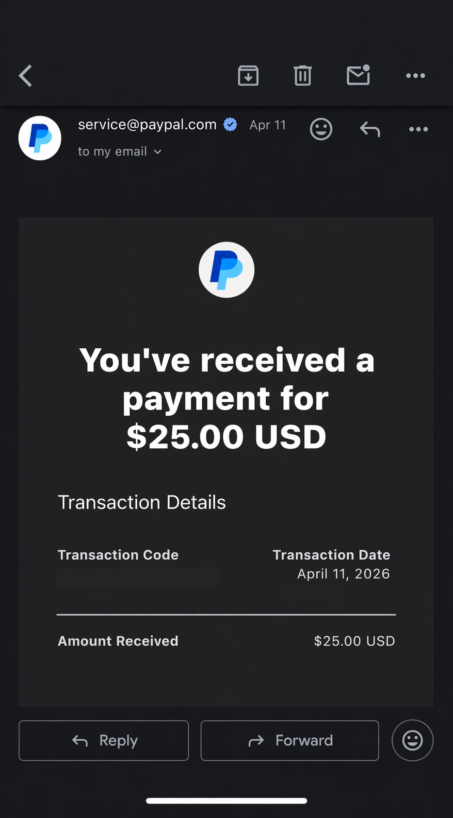 Snakzy PayPal payment proof — real payout confirmation