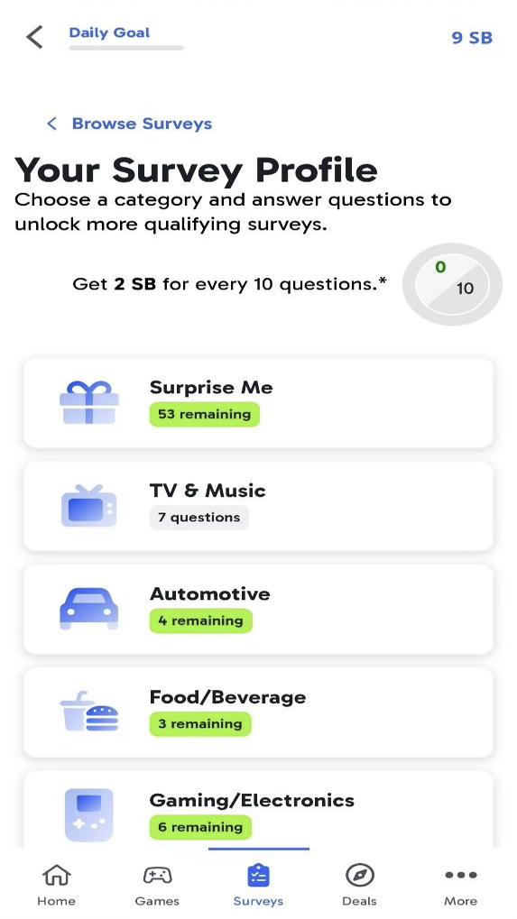Swagbucks paid surveys screenshot 1