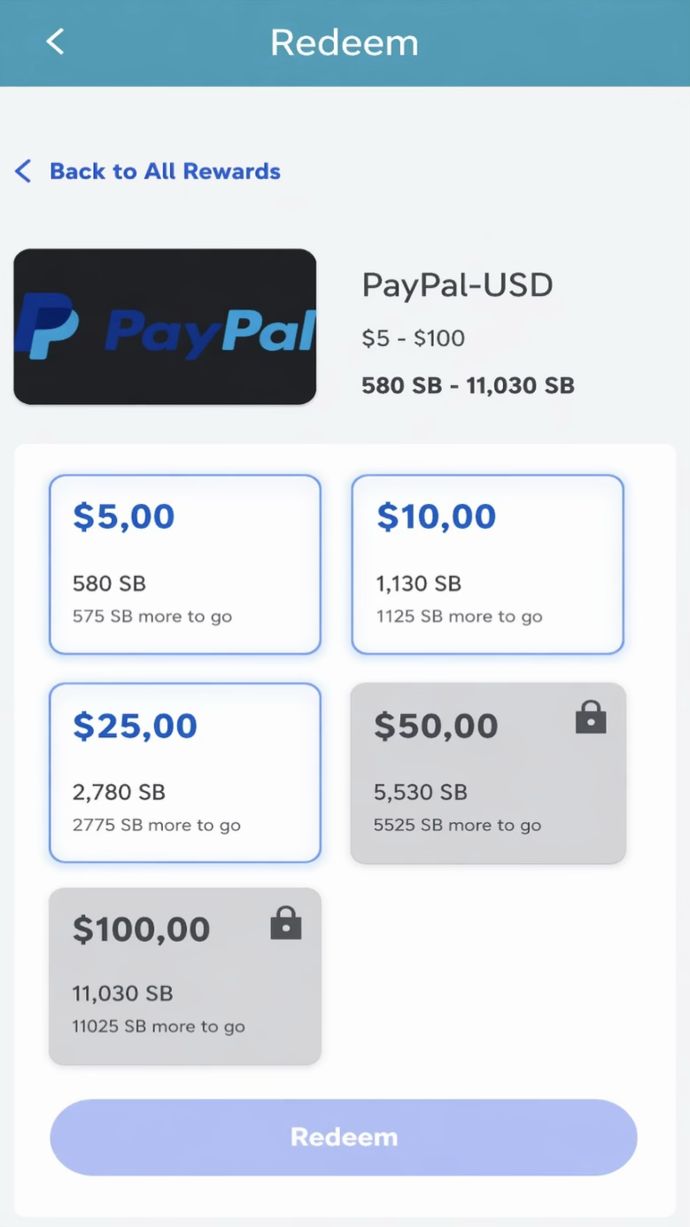 Swagbucks PayPal withdrawal screen 1